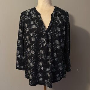 H&M Blue And White Floral Print Women’s Top Size L